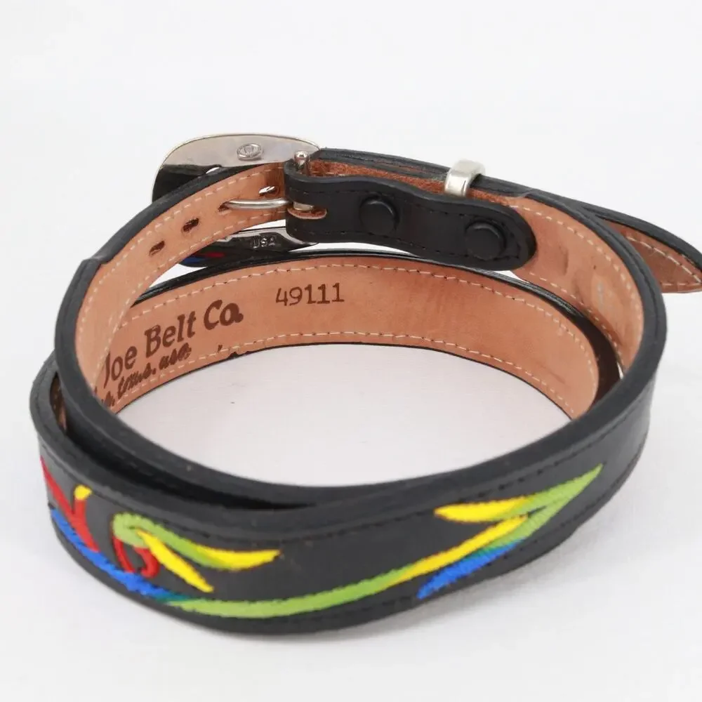 Brazos Joe Belt Co Women 30 Black Multicolor Floral Embroidered